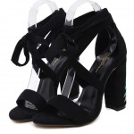 Black Suede Embroidered Red Rose Block Heels Strappy Sandals Shoes